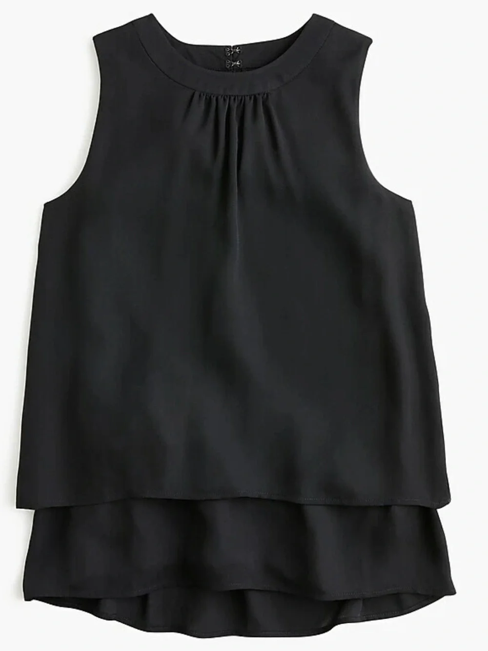 NWT J. CREW black sleeveless tiered drapey blouse, Size 6.